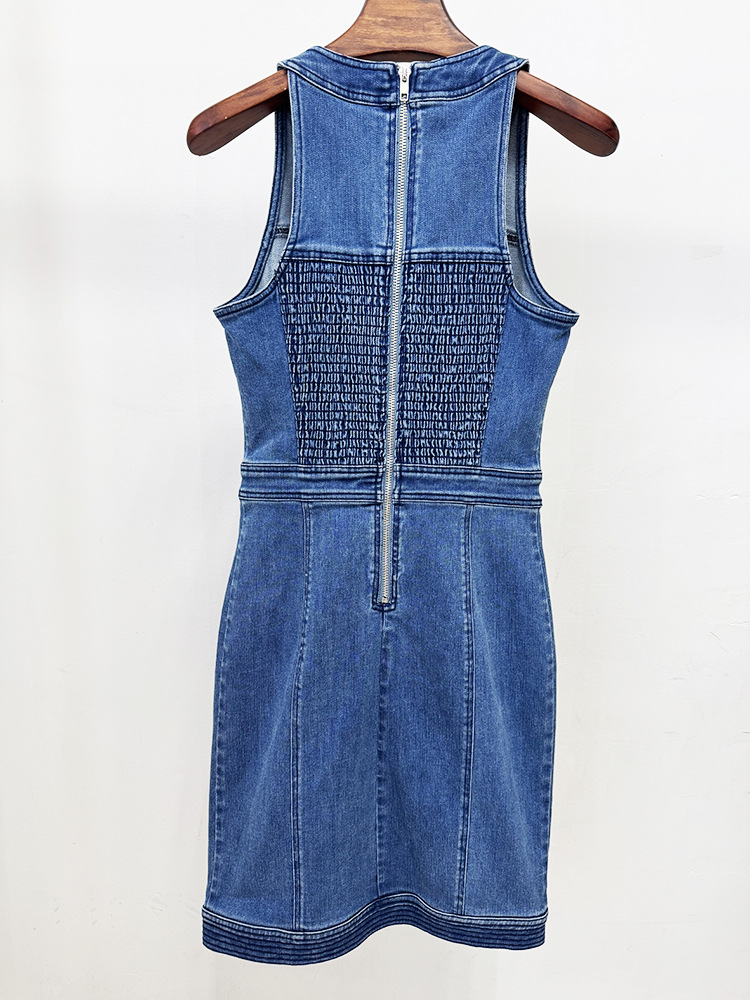 Fashion denim European style vest tying elasticity dress
