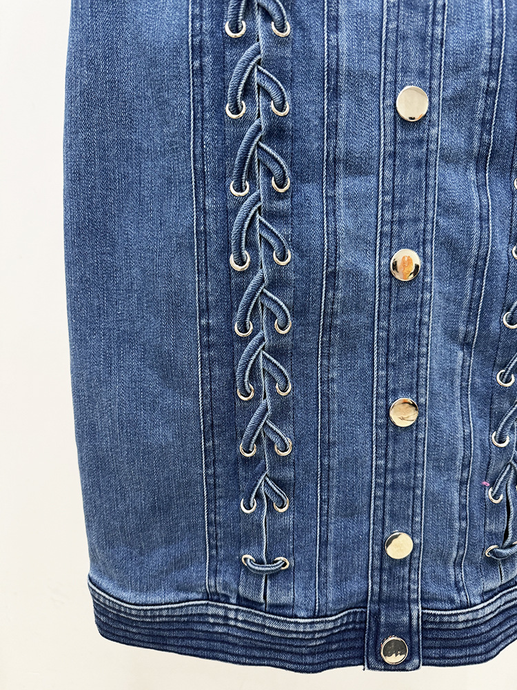 Fashion denim European style vest tying elasticity dress