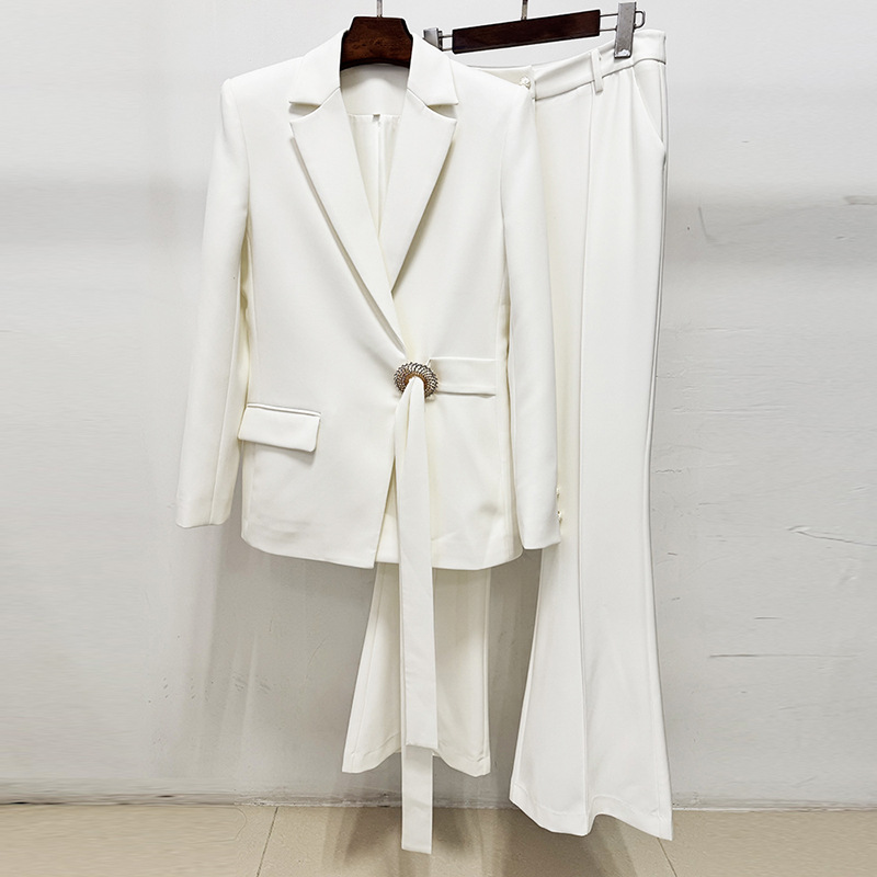 European style long pants white business suit 2pcs set