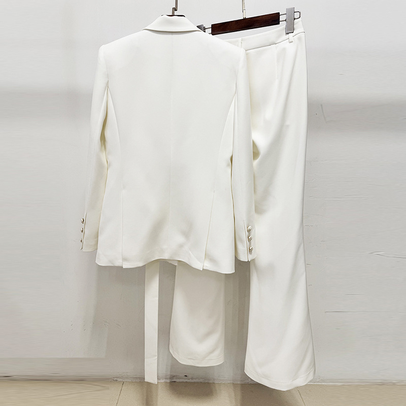 European style long pants white business suit 2pcs set