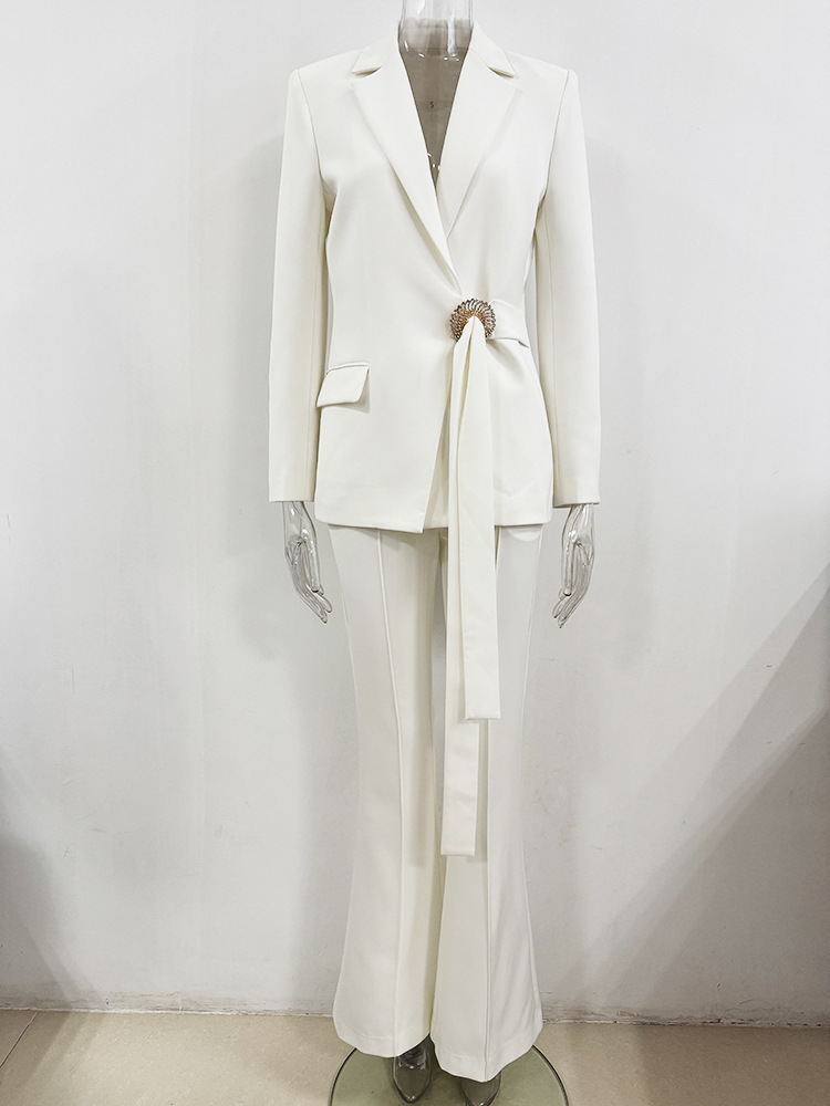 European style long pants white business suit 2pcs set