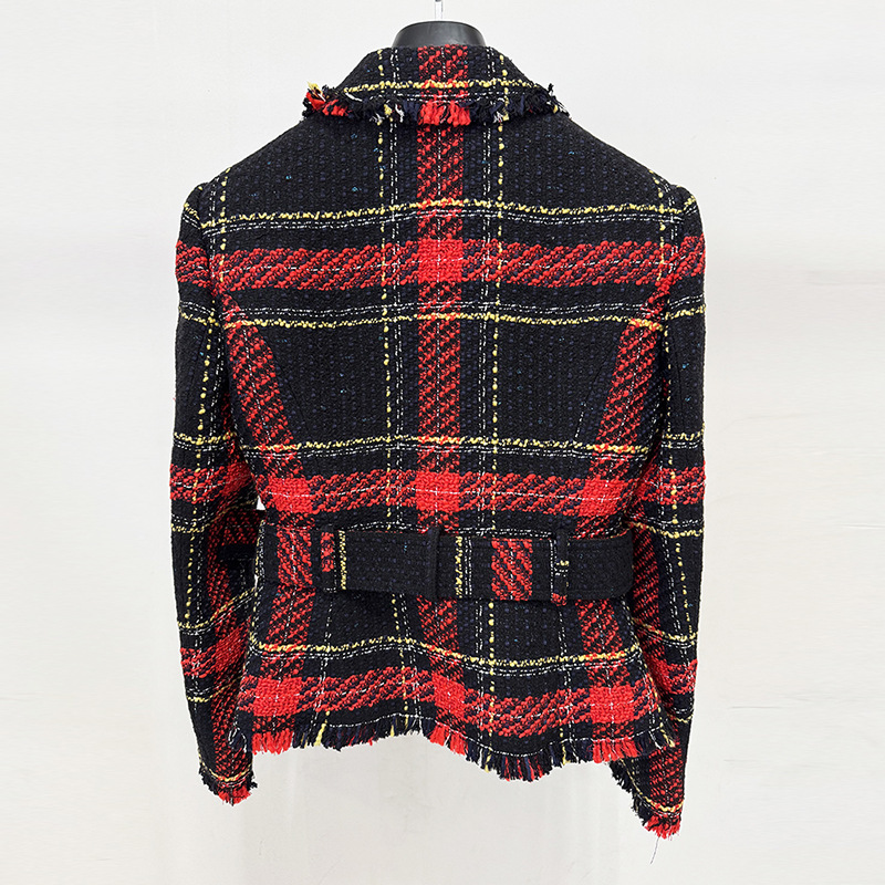 Slim European style coarse flower jacket spring plaid coat