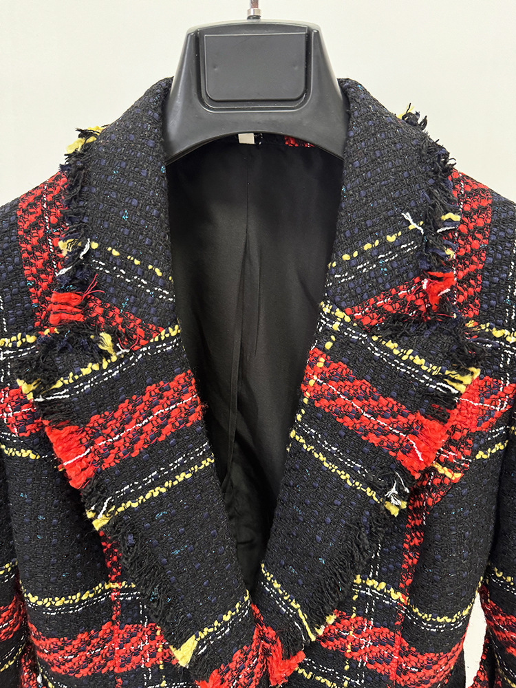 Slim European style coarse flower jacket spring plaid coat