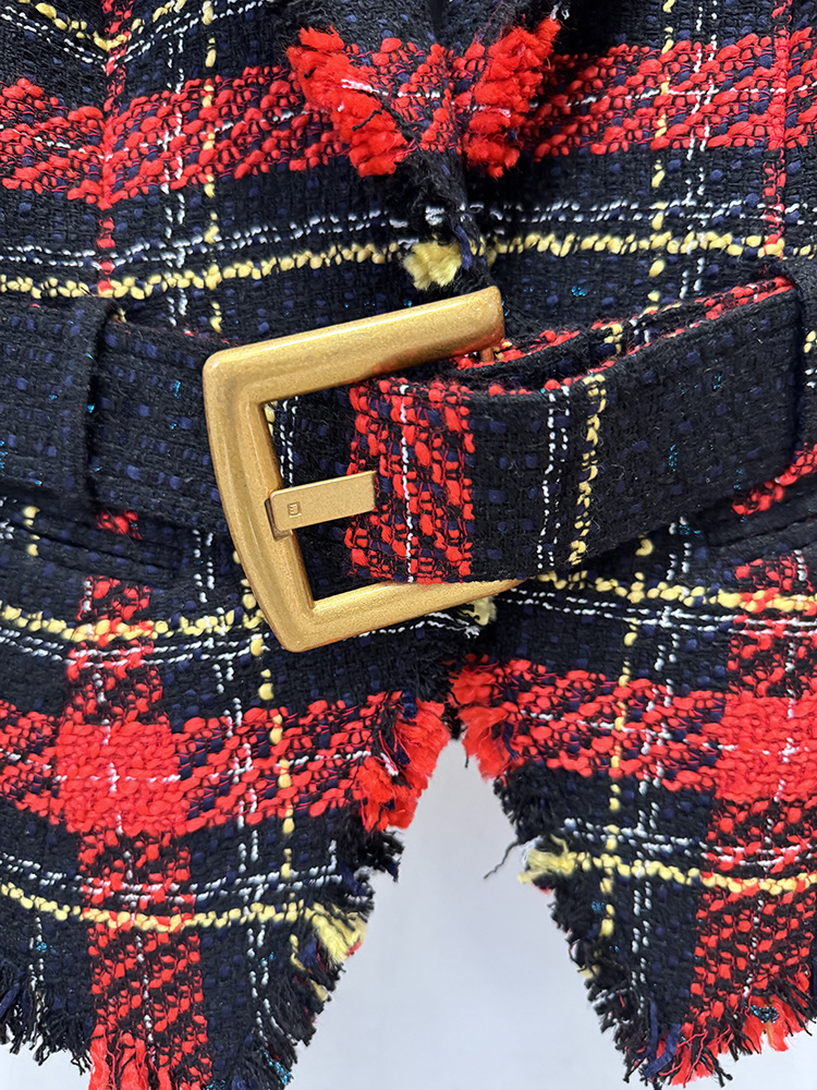 Slim European style coarse flower jacket spring plaid coat