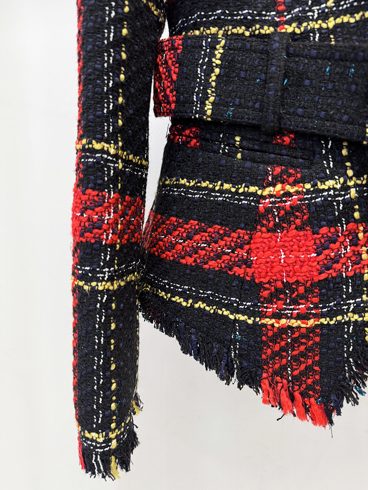 Slim European style coarse flower jacket spring plaid coat