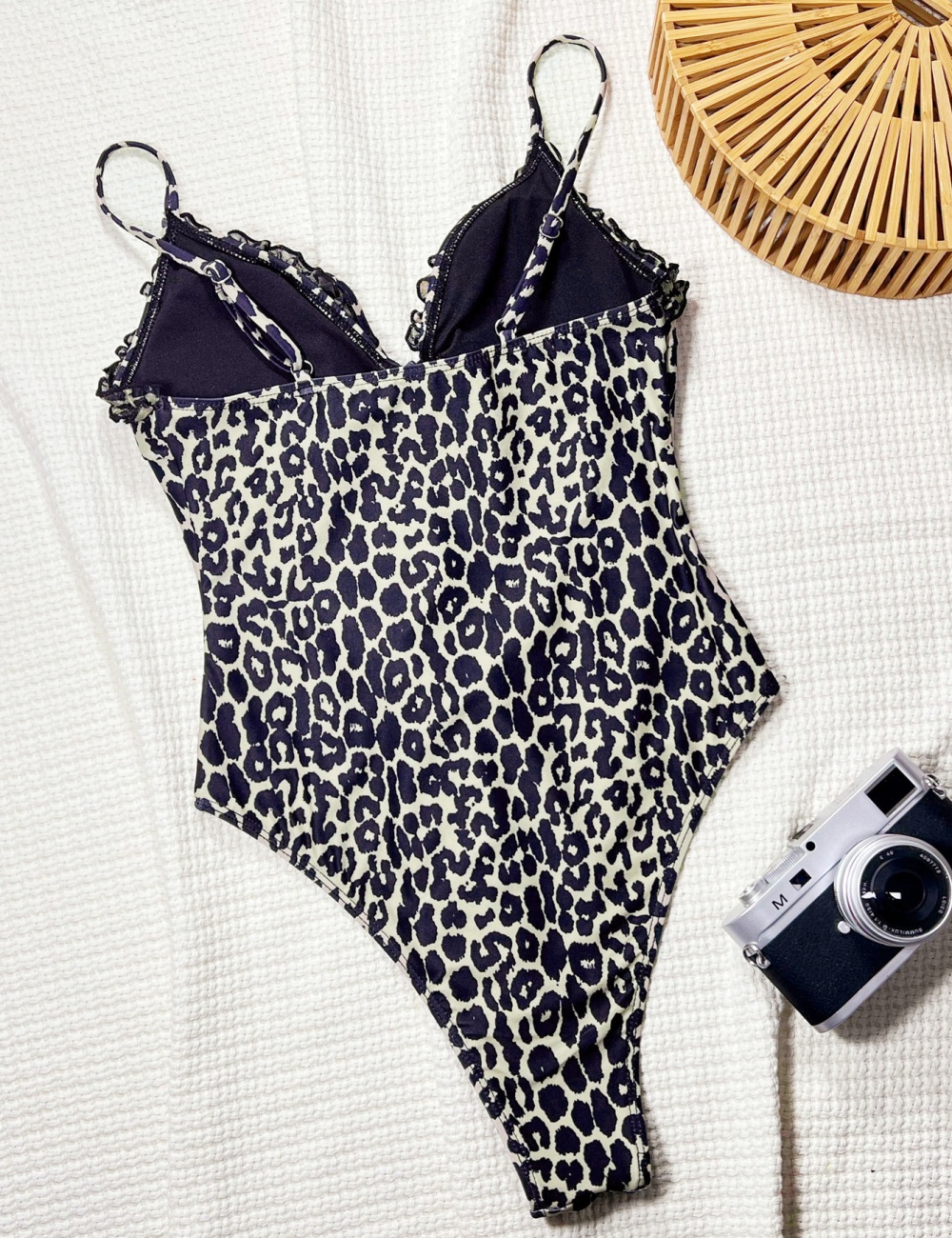 Bandage bikini hollow mixed colors conjoined swimwear