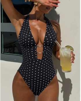 Printing tight polka dot slim conjoined swimwear