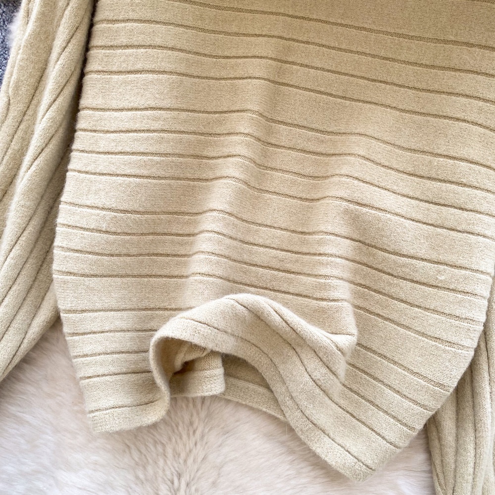 Fur collar simple pullover pit stripe loose sweater for women