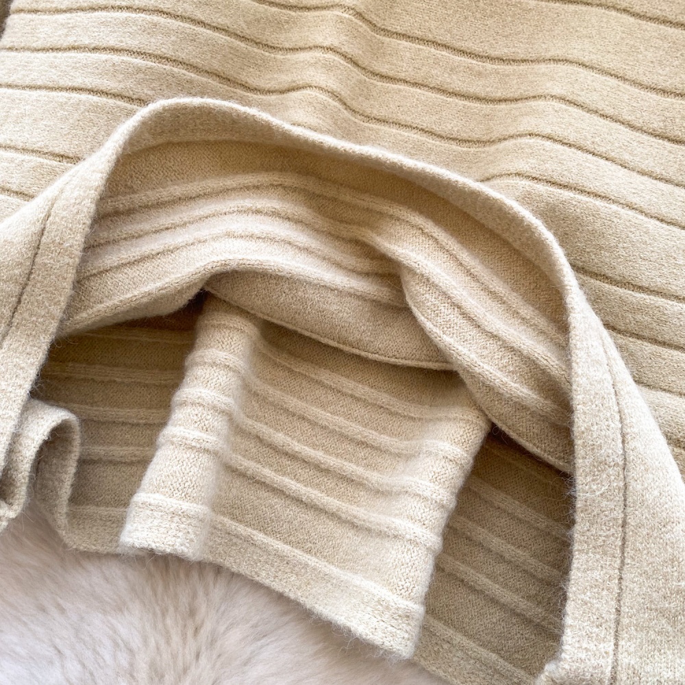 Fur collar simple pullover pit stripe loose sweater for women