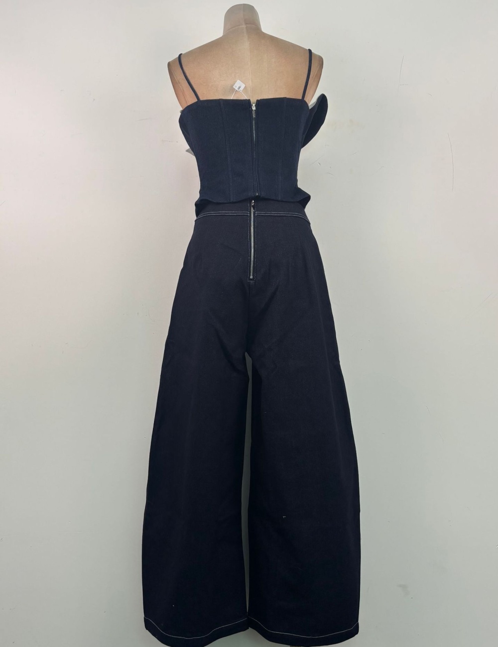 Sling denim flowers tops stereoscopic niche long pants a set