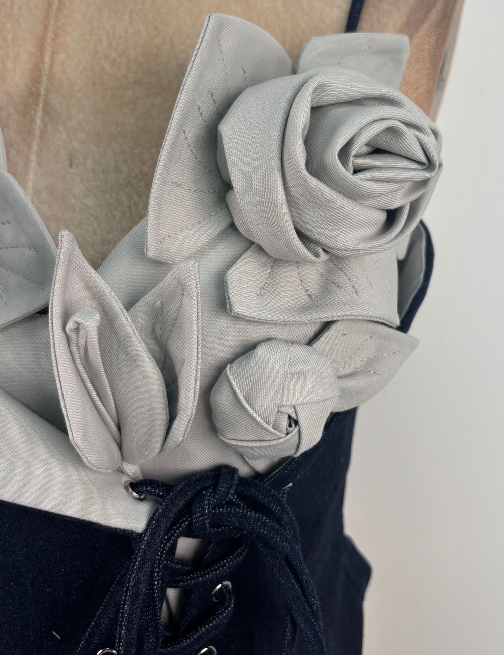 Sling denim flowers tops stereoscopic niche long pants a set