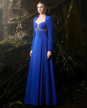 Temperament rhinestone long dress blue formal dress