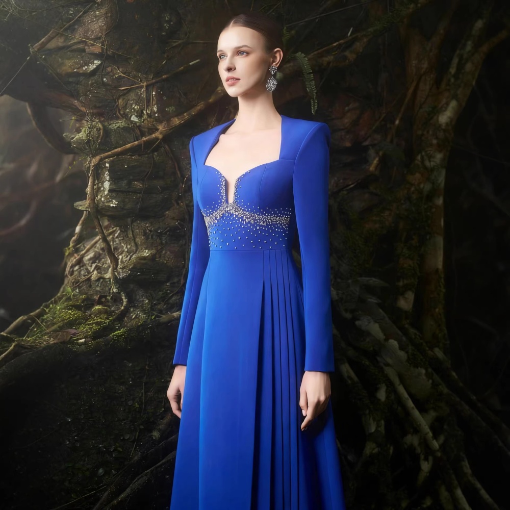 Temperament rhinestone long dress blue formal dress