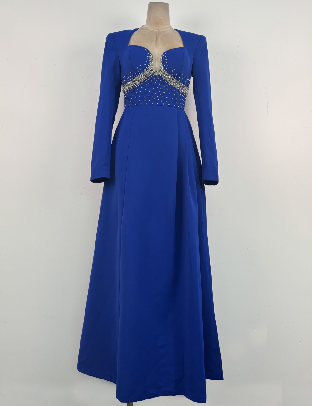 Temperament rhinestone long dress blue formal dress