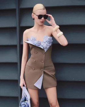 Niche double-breasted dress mixed colors temperament T-back