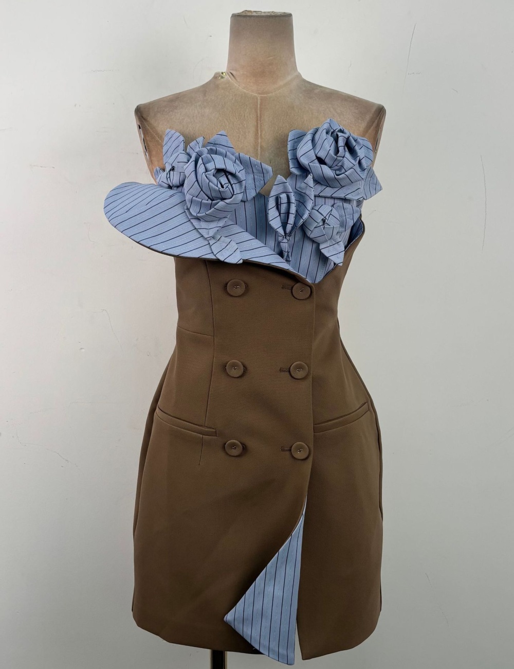 Niche double-breasted dress mixed colors temperament T-back