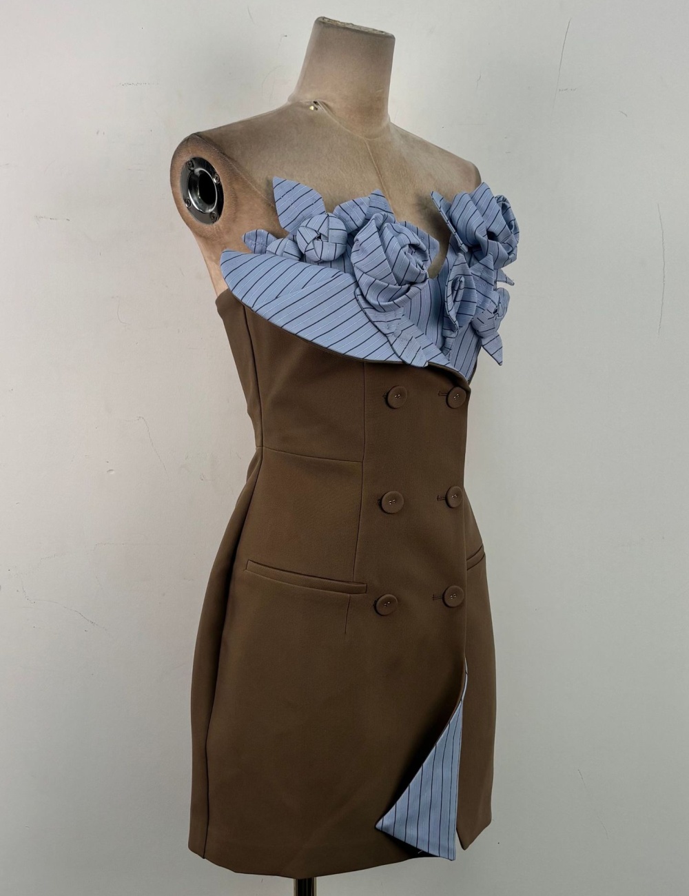 Niche double-breasted dress mixed colors temperament T-back