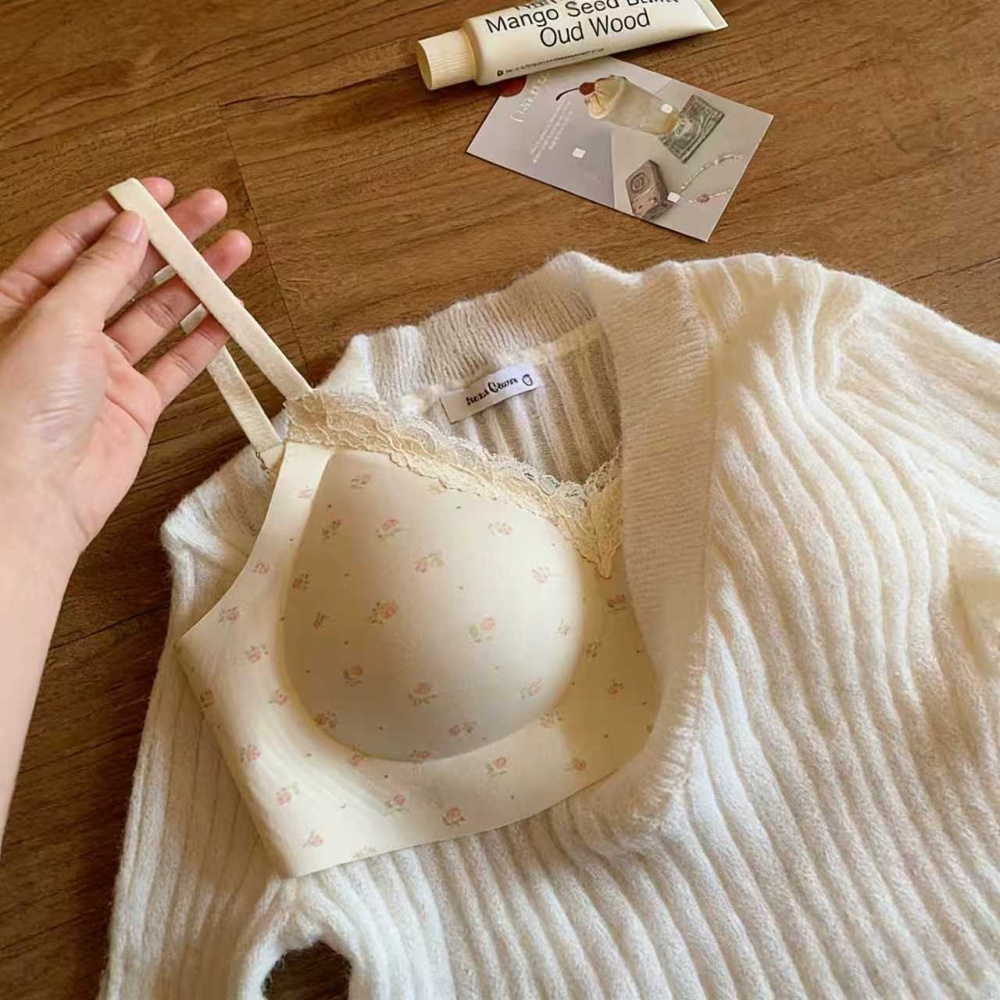 Sweet floral gather Bra maiden lace small chest underwear