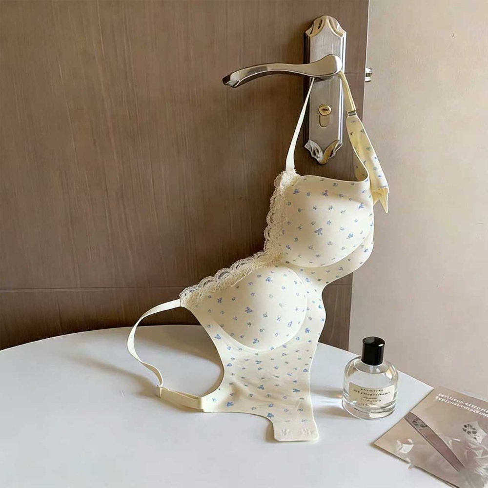 Sweet floral gather Bra maiden lace small chest underwear