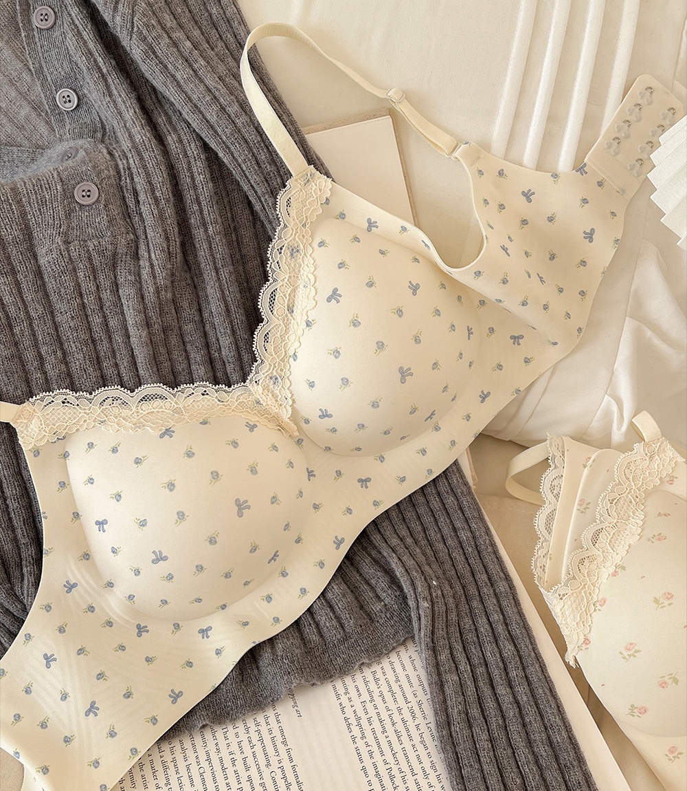 Sweet floral gather Bra maiden lace small chest underwear
