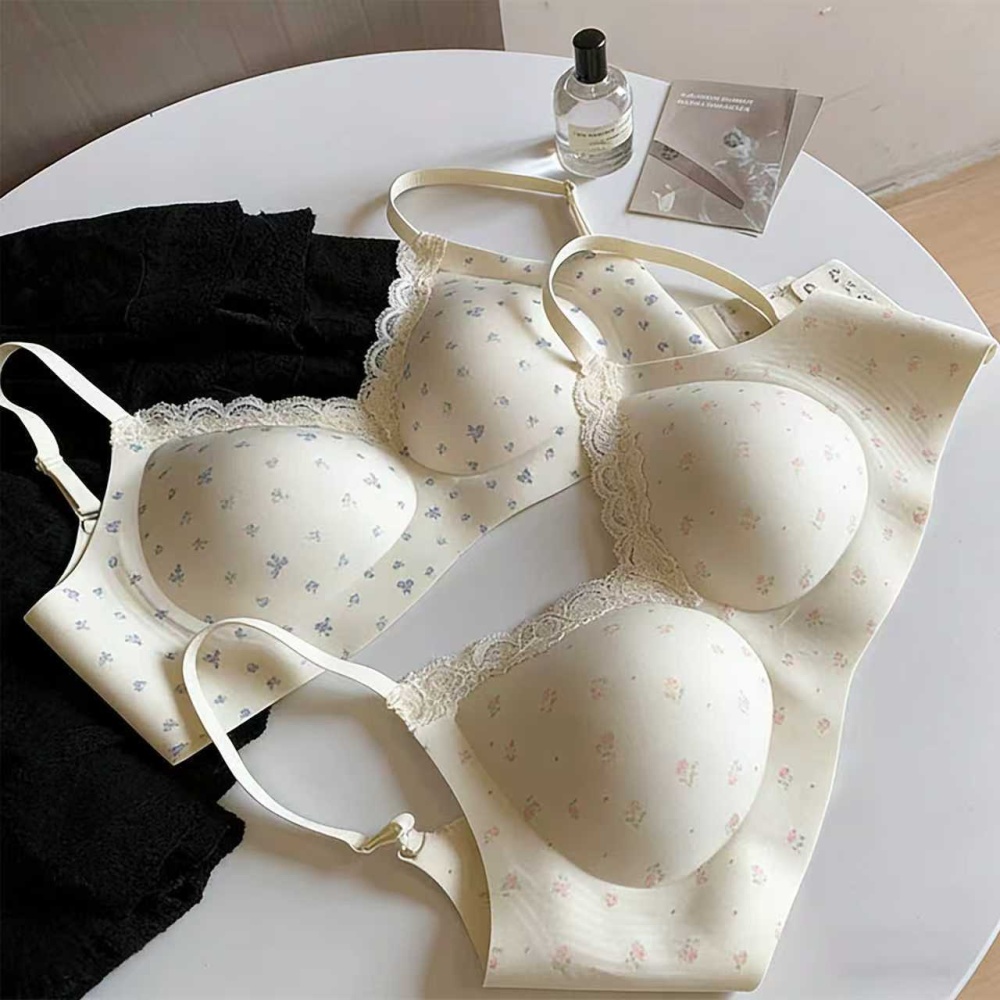 Sweet floral gather Bra maiden lace small chest underwear