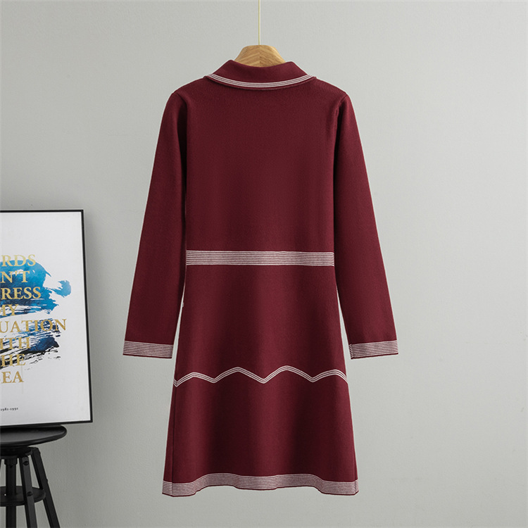 Chanelstyle long temperament stripe knitted dress