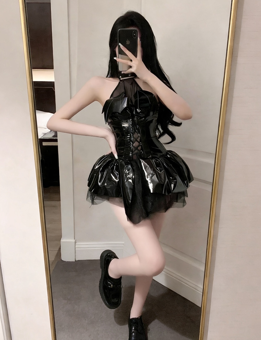 Fashion halter leatherette spicegirl short dress for women