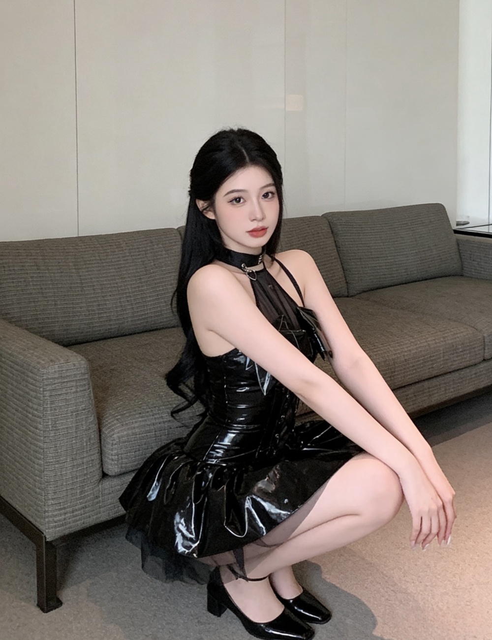 Fashion halter leatherette spicegirl short dress for women