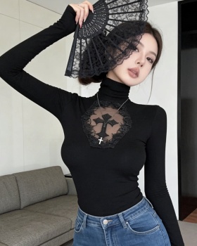 Fashion hollow tops high collar T-shirt for women