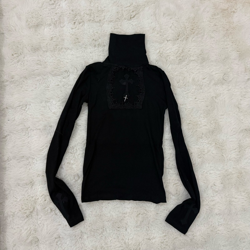 Fashion hollow tops high collar T-shirt for women