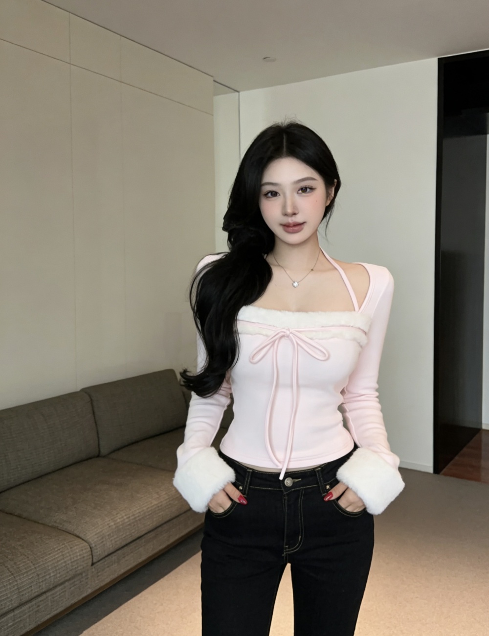 Enticement elmo tops stitching halter T-shirt for women