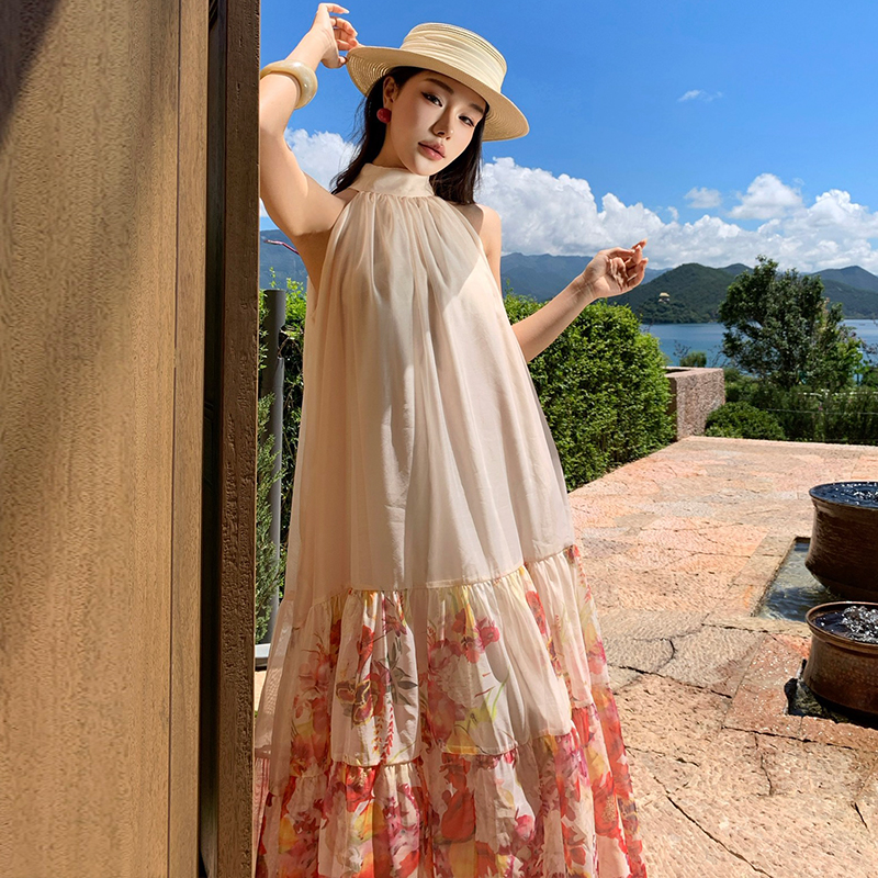 France style dress sleeveless long dress for women