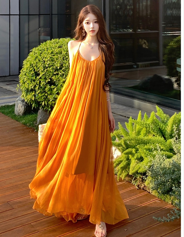 Yellow seaside dress long long dress for women