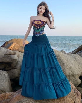 Bohemian style wrapped chest tops slim vacation skirt a set