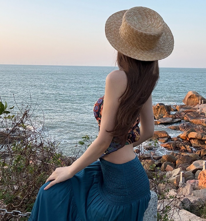 Bohemian style wrapped chest tops slim vacation skirt a set