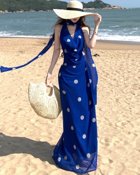 Big sexy spicegirl evening dress polka dot halter dress