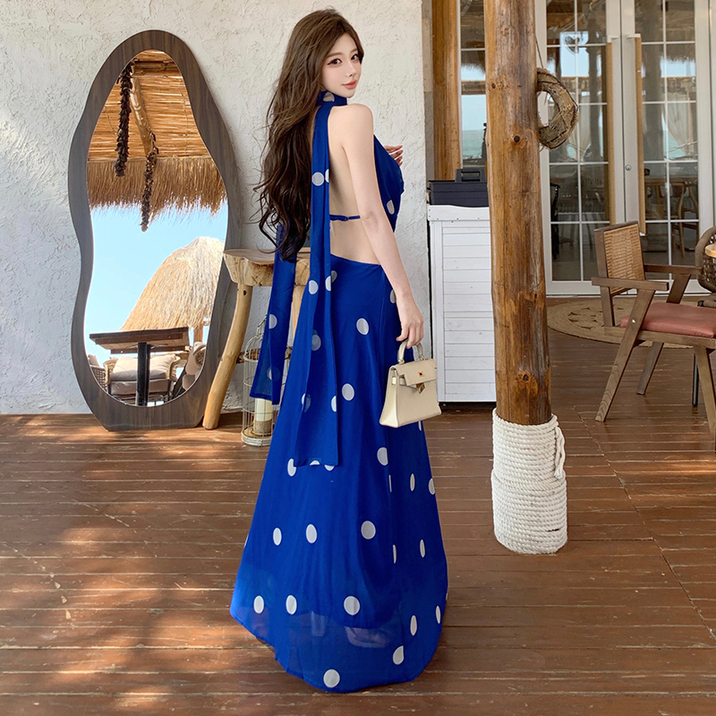 Big sexy spicegirl evening dress polka dot halter dress