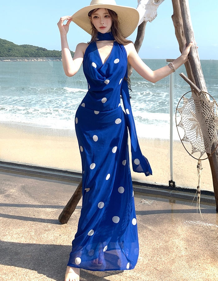 Big sexy spicegirl evening dress polka dot halter dress