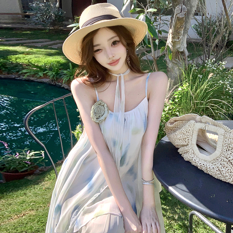 Vacation sandy beach summer dress seaside sling long dress
