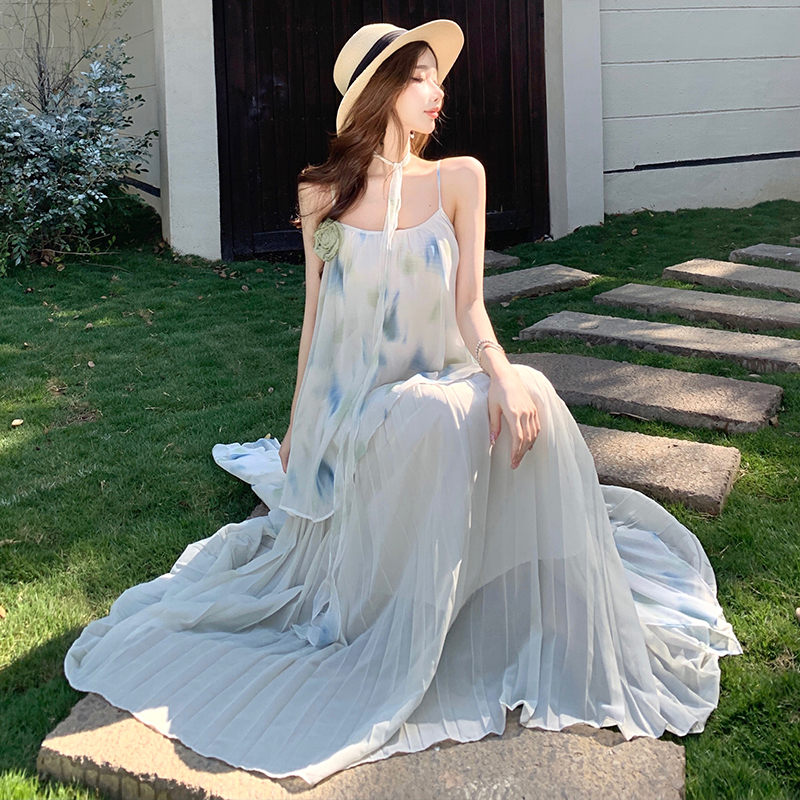 Vacation sandy beach summer dress seaside sling long dress