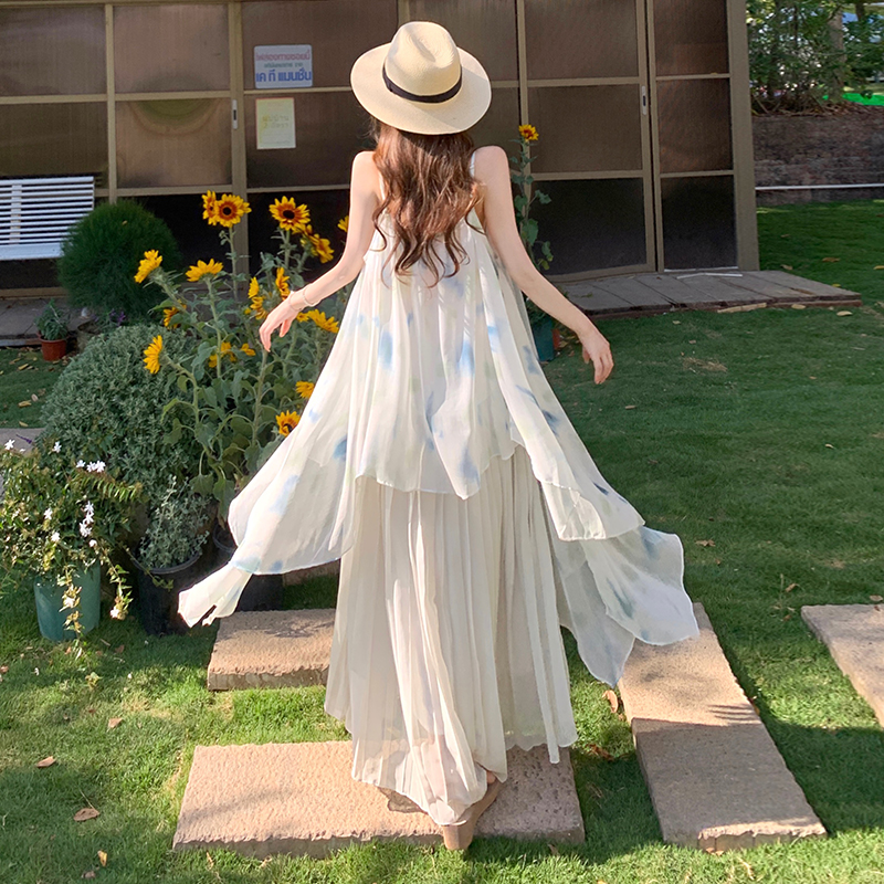 Vacation sandy beach summer dress seaside sling long dress