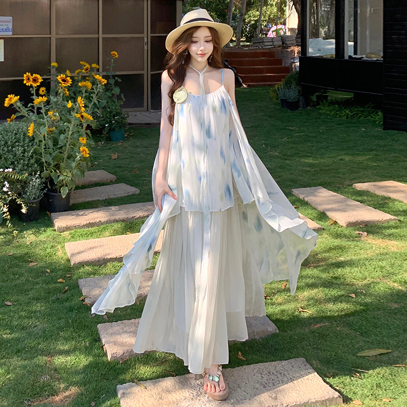 Vacation sandy beach summer dress seaside sling long dress