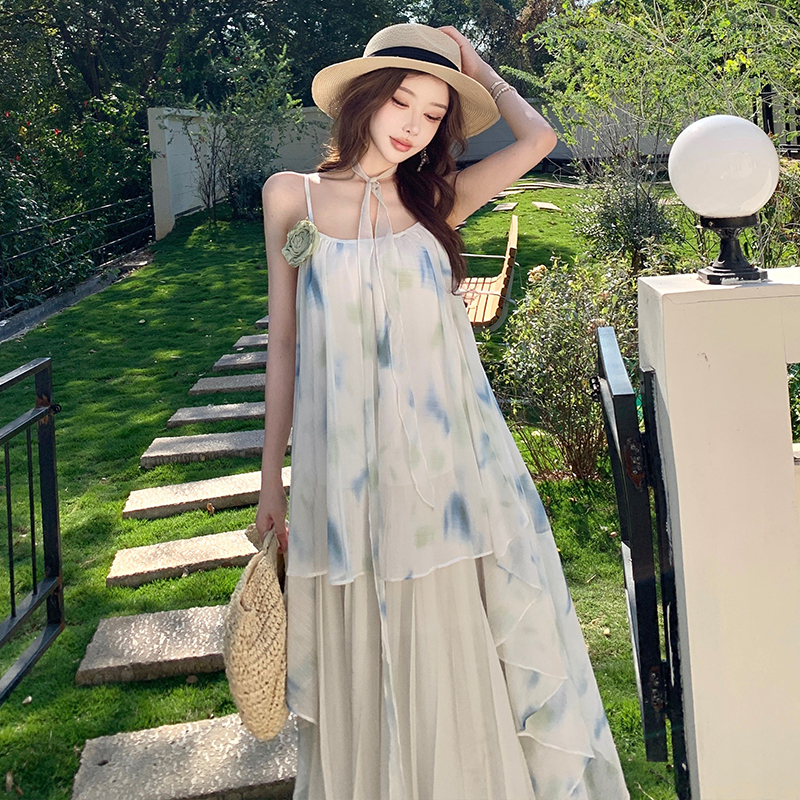 Vacation sandy beach summer dress seaside sling long dress