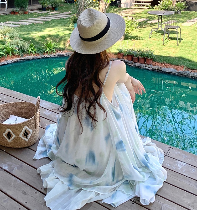 Vacation sandy beach summer dress seaside sling long dress