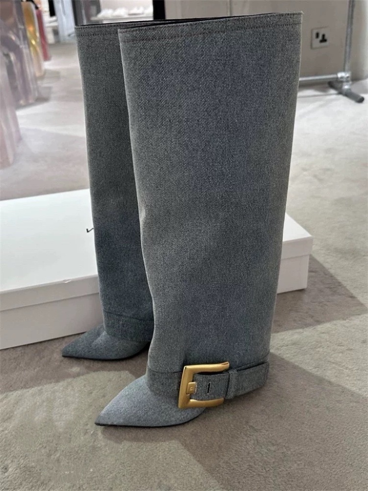 Metal long tube boots European style large yard women's boots