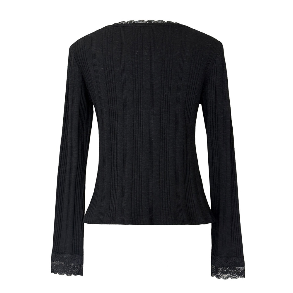 Bow slim bottoming shirt long sleeve lace T-shirt for women