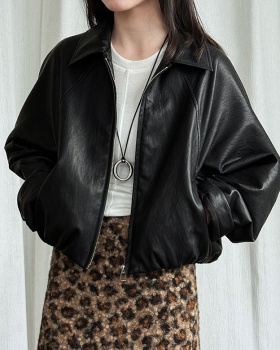 Korean style lapel leather coat niche jacket for women