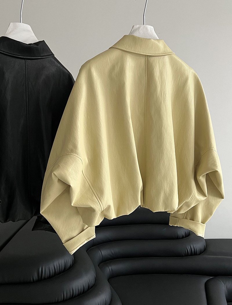 Korean style lapel leather coat niche jacket for women