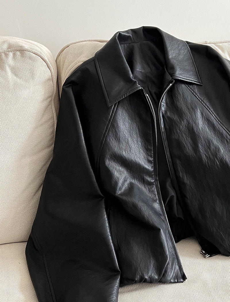 Korean style lapel leather coat niche jacket for women