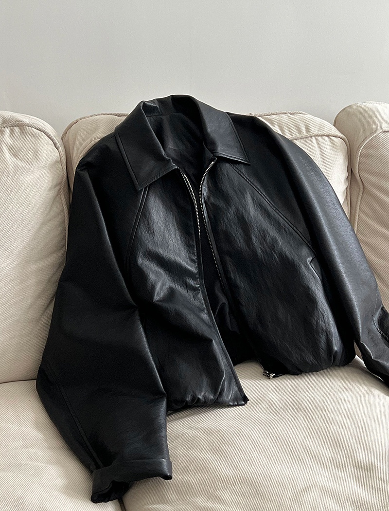 Korean style lapel leather coat niche jacket for women